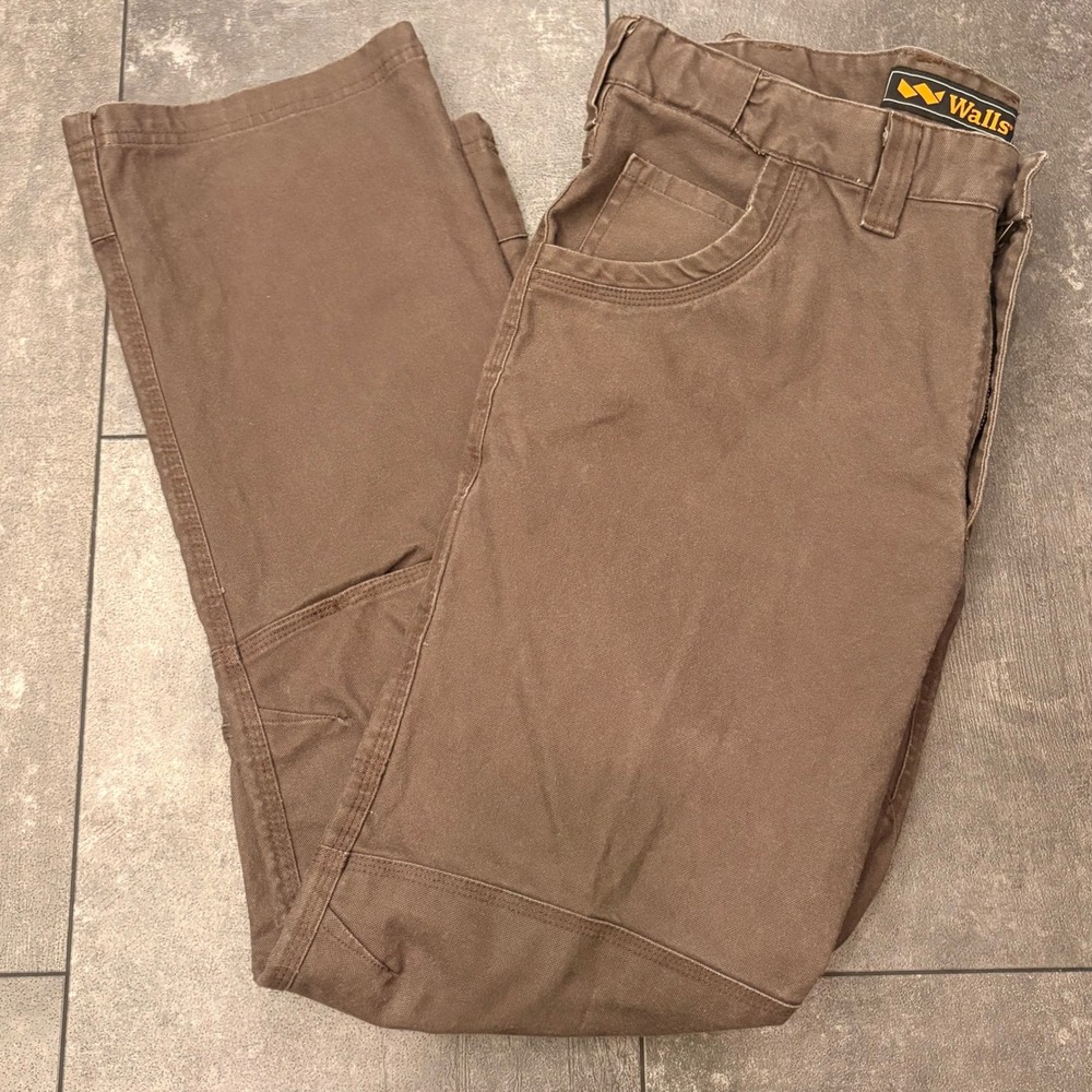 Walls Mens Brown Duck Canvas Work Pants Articulated Knee Utility Trousers 36x32